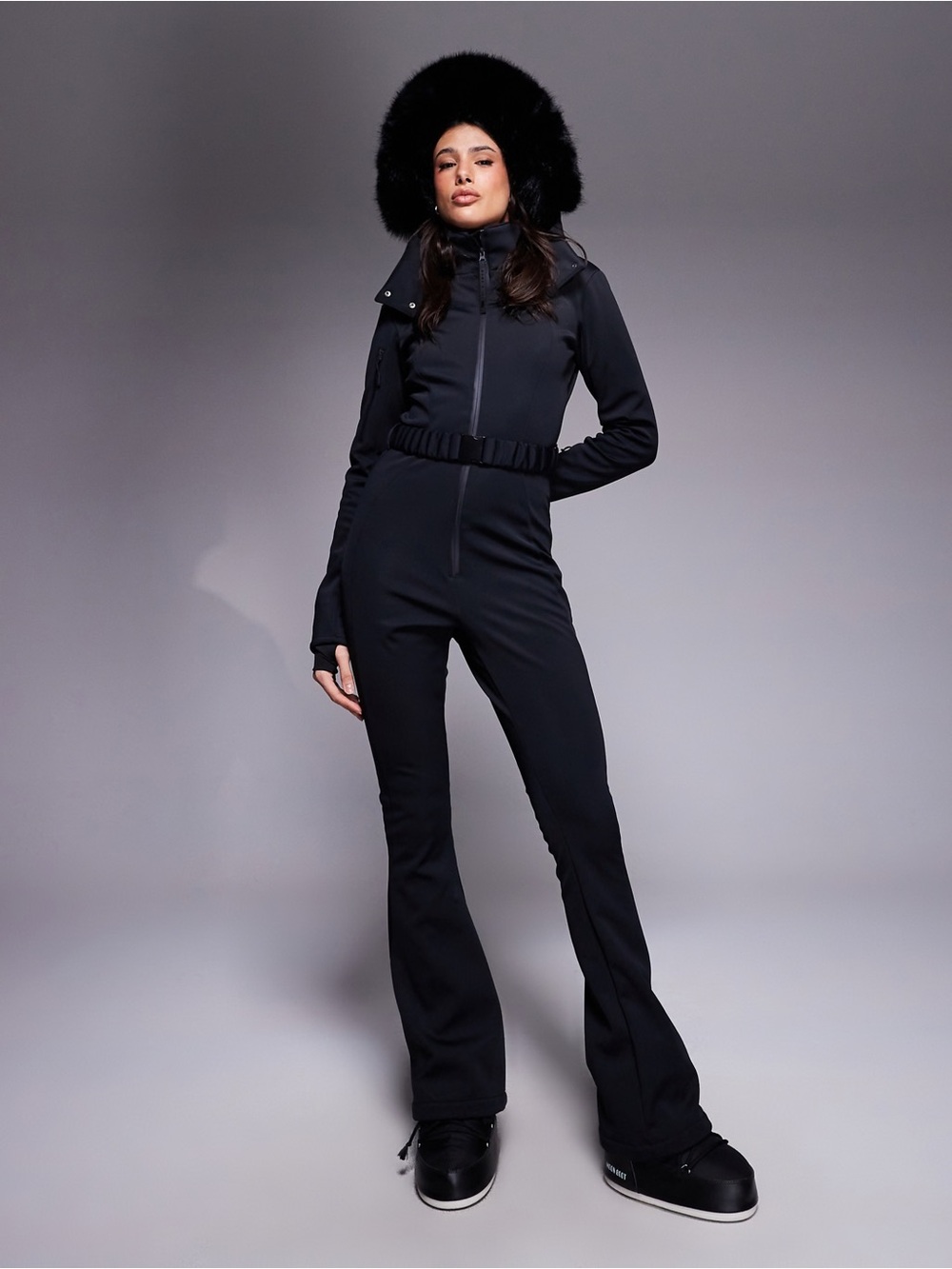 ASOS Black Ski-Style Belted Jumpsuit